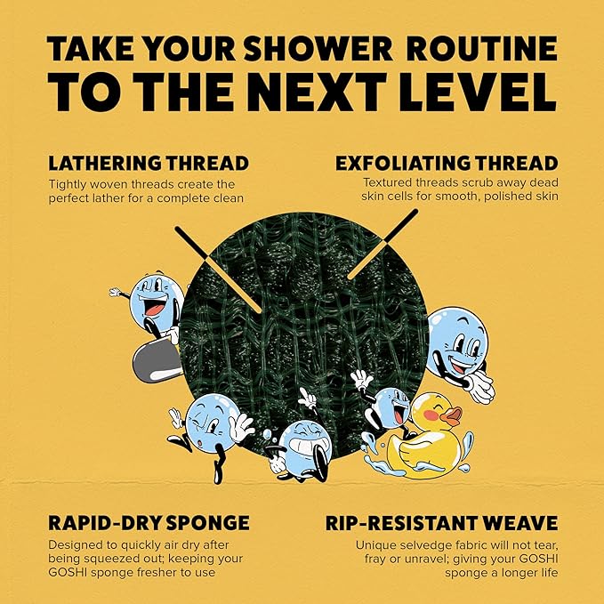 GOSHI Exfoliating Shower Sponge - Rip-Resistant, Rapid-Drying Exfoliating Bath Sponge for All Skin Types - Moss Green - Made in Japan