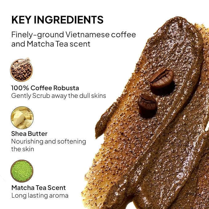 COBA'S DAUGHTER Robusta Coffee Body Scrub| Exfoliating for Cellulite and Stretch Marks, KP Bump Eraser, Strawberry Legs,Underarm | Matcha & Shea Butter | Safe for pregnancy | Vegan Beauty (10.6 Oz)