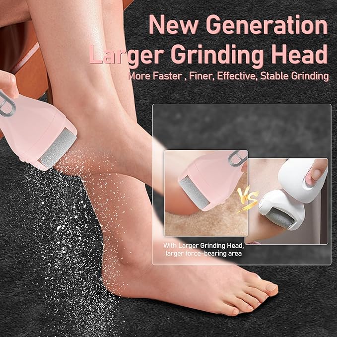 Electric Callus Remover for Feet - with 9pcs Larger Grinding Head, Portable Pedicure Kit Foot File Callus Remover, Rechargeable Waterproof Foot File for Foot Care Deadskin Remover LCD Display-Pink