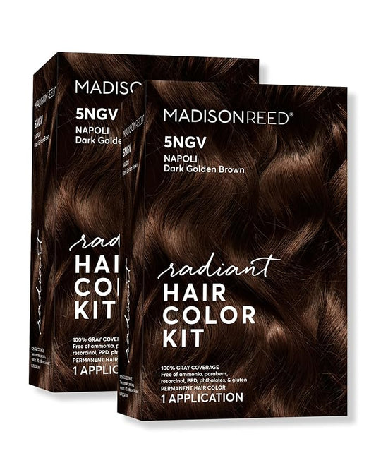 Madison Reed Radiant Hair Color Kit | 5NGV Dark Golden Brown (Napoli Brown) for 100% Gray Hair Coverage | Salon Quality Permanent Hair Dye | PPD-Free & Ammonia-Free | (Packaging May Vary) 2 Pack