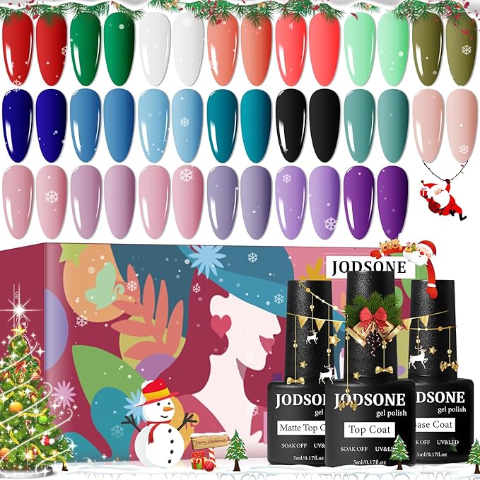 JODSONE Gel Nail Set 20+3 Colors High Shine Gorgeous Gel Polish Base Top Matte Coat Nice Gifts Show Charm
