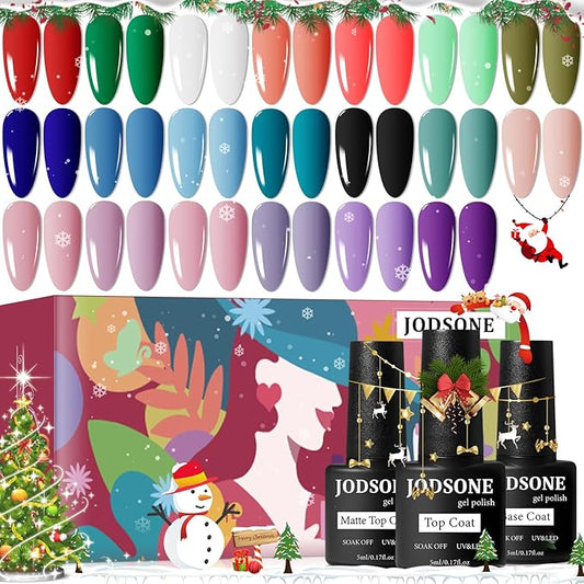 JODSONE Gel Nail Set 20+3 Colors High Shine Gorgeous Gel Polish Base Top Matte Coat Nice Gifts Show Charm