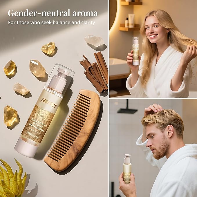 Leave-In Hair Oil with Sandalwood & Bergamot – Natural Essential Oil Aroma, Lightweight Frizz Control & Shine Enhancer for Dry or Damaged Hair – No-Rinse Oil, 3.4 fl oz (100ml)