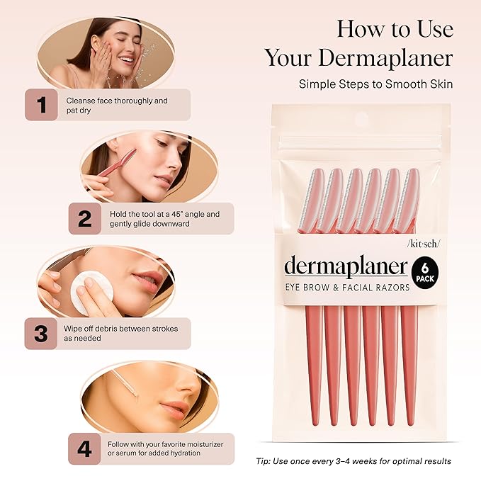 Kitsch Dermaplane Razor for Women Face - Face Razors for Women and Men - Eyebrow Trimmer, Shaver, Recycled Plastic Dermaplaning and Skin Care Tool - Coral, 6 pcs