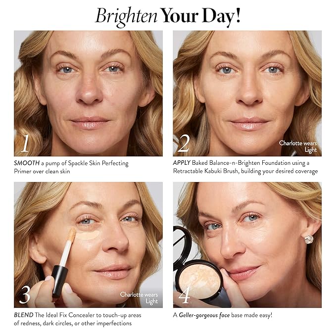 LAURA GELLER NEW YORK Award-Winning Baked Balance-n-Brighten Color Correcting Powder Foundation - Golden Medium - Buildable Light to Medium Coverage - Demi-Matte Natural Finish