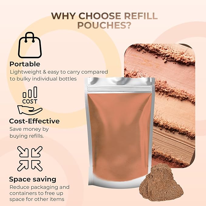 (12 Gram Bag) (EBONY) Foundation Powder Refill By Sweet Face Minerals, Lightweight Mineral Loose Makeup Powder with SPF 20, Full Coverage Flawless Finish, Talc-free, Cruelty-Free, Refillable Pouch