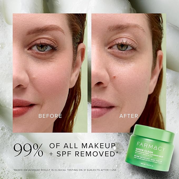 Farmacy Makeup Remover Cleansing Balm - Green Clean Waterproof Makeup Remover + Oil Based Cleanser - Newly Formulated Double Cleanser with Plant Based Waxes + Upcycled Moringa (200ml)