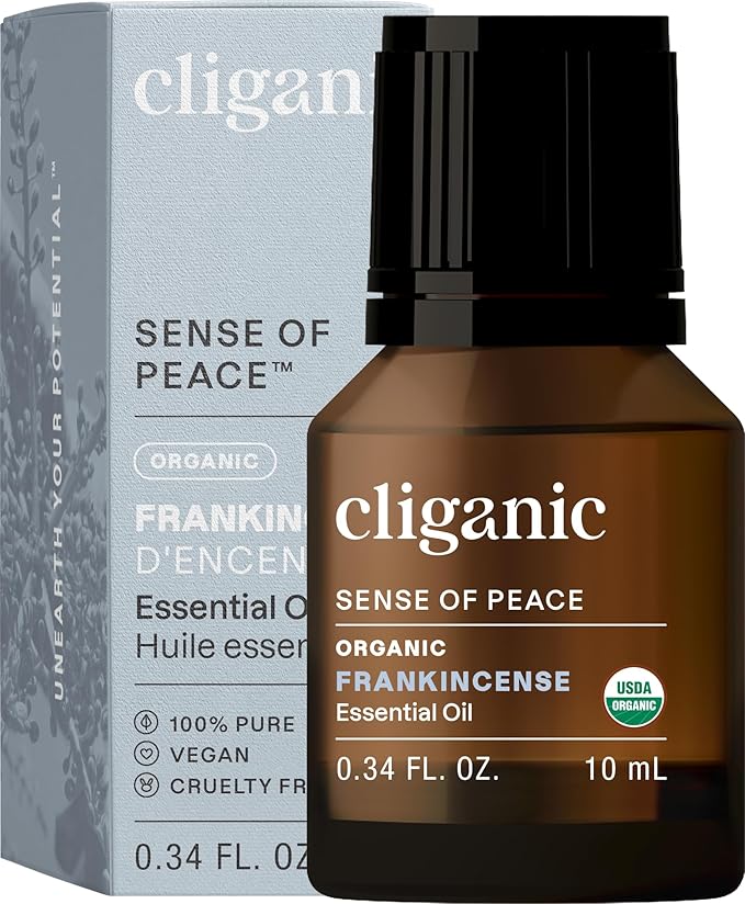 Cliganic Organic Frankincense Essential Oil - Boswellia Serrata, 100% Pure Natural Undiluted, for Aromatherapy | Non-GMO Verified (Packaging May Vary)