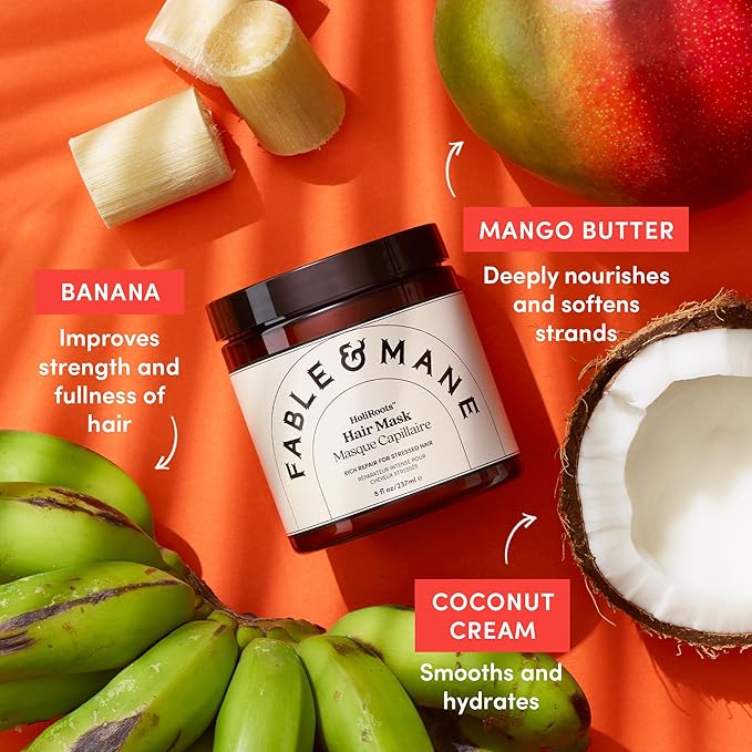 Fable & Mane Deep Moisture Repairing Hair Mask, For Frizzy, Dry, Damaged Hair. Treatment Repairs and Softens with Shea Butter and Coconut