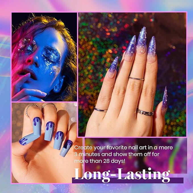 Beetles 20 Colors Gel Nail Polish Kit Midnight Euphoria Collection 23 Pcs Purple Blue Hot Pink Glitter Gel Polish Set Rainbow Soak off Uv Glossy & Matte Top Base Coat Gift for Women