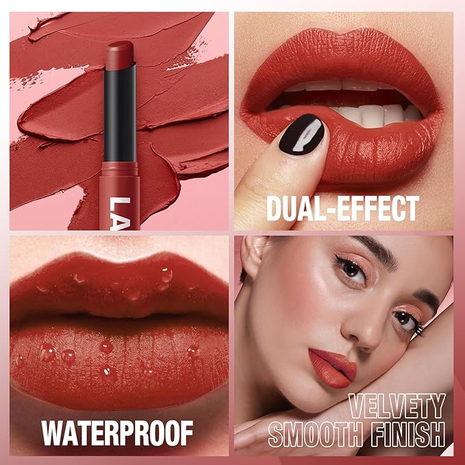 Jolilab 3Pcs Velvet Matte Lipstick Nude Matte Soft Dark Color Stick High Pigmented Long-Lasting Waterproof Lip Stick Lip Balm Beauty Cosmetics Gift for Girls and Women（10#+11#+12#