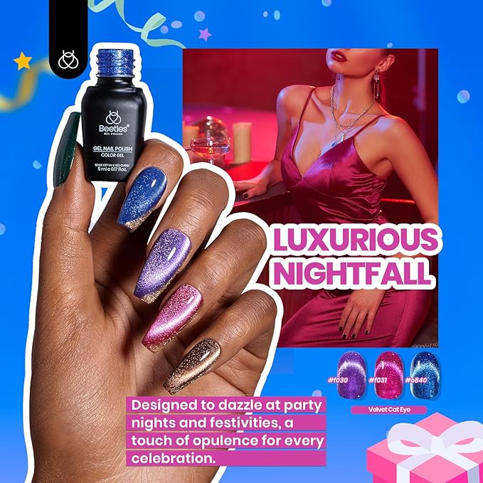 Beetles Cat Eye Gel Nail Polish Set-36 Colors Red Purple Brown Green Burgundy Magnetic Gel Nail Polish with Base Gel Glossy Matte Top Coat Magnet,Soak off UV Nail Gel DIY Nail Art Gift for Women