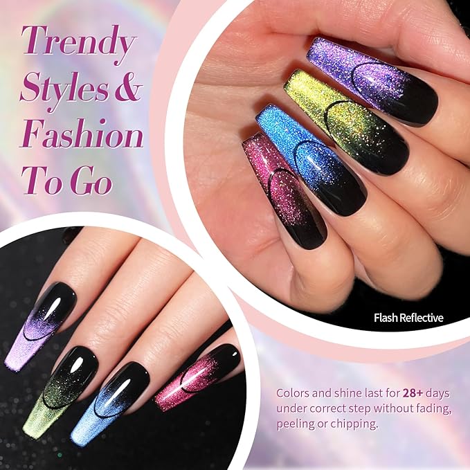 Born Pretty 9D Magnetic Gel Nail Polish Reflective Glitter Gel Polish Holographic Colorful Cat Magnetic Gel Polish Set 7ML 6PCS