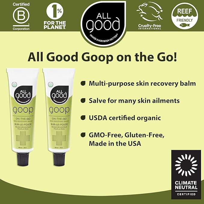 All Good Goop on the Go - Chafing Cream, Dry Skin Salve, Cracking Lip Moisturizer - Soothes, Hydrates & Calms - Travel Size Recovery Balm 1oz (3-pack)