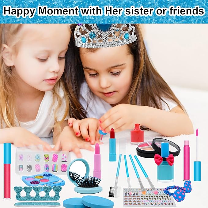 Kids Makeup Kit for Girl Toys, Princess Toys With Makeup kit Nail Polish Set Little Girls Toddlers Dress up Set Birthday Gift Play Makeup Kits For Girls Ages 6-10