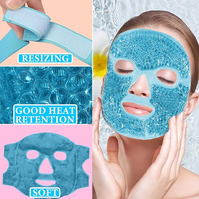 Cold Face Eye Mask Ice Pack for Dark Circles,Puffiness,Face SPA,Headaches,Pressure,Cooling Face Masks for Women Sleeping,Migraines Relief,Skin Care Gel Beads Hot Cold Use Ice Facial Mask