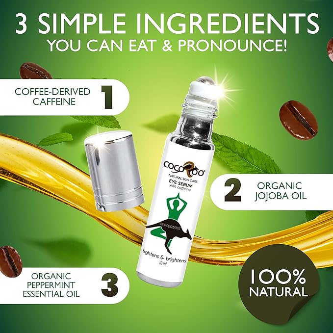 Caffeinated Eye Serum, Nutrient-Dense, 100% Pure, Natural & Vegan (Peppermint)