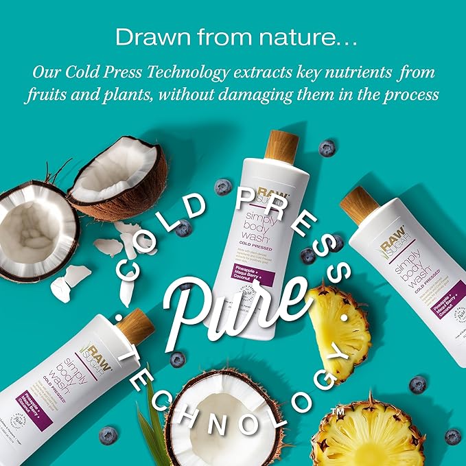 RAW SUGAR Simply Body Wash, (25 Fl Oz, Pack of 1) Bath Soap, Formulated without Sulfates & Parabens (Pineapple + Maqui Berry + Coconut)