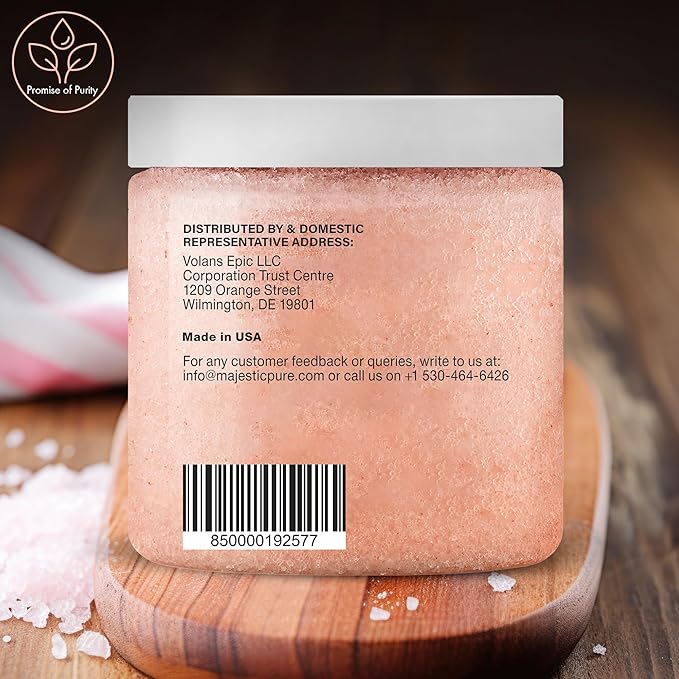 MAJESTIC PURE Himalayan Salt Body Scrub with Lychee Oil, Exfoliating Salt Scrub to Exfoliate & Moisturize Skin, Deep Cleansing - 10 oz