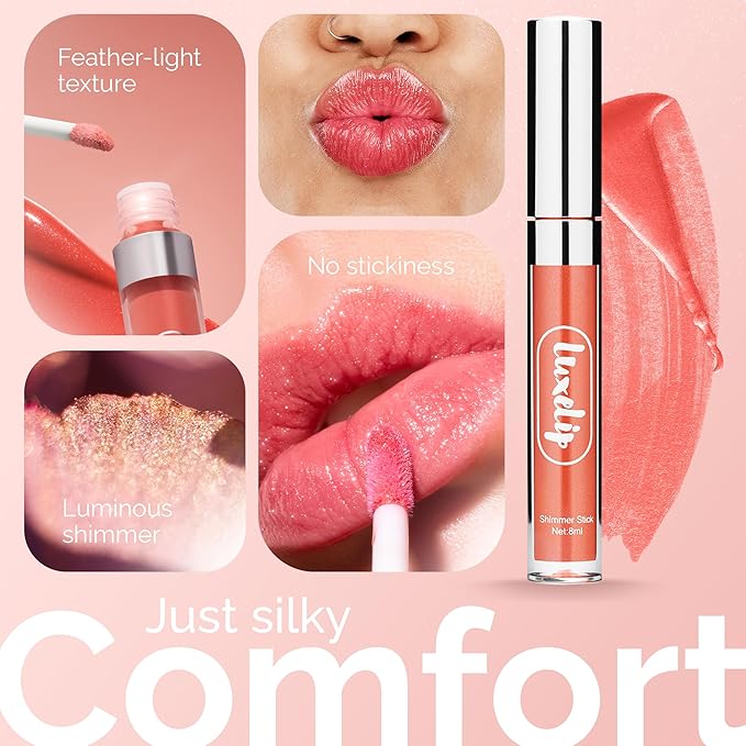 LuxeLip™ Matte Lipstick, Hydrating Non-Sticky Lip Gloss for Luminous Shine & Moisturized Lips, Lightweight, Long-Lasting Glossy Finish, Cruelty-Free Lip Makeup for Women (Dusky Petal, 8ml)