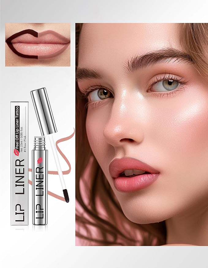 Erinde Lip Liner Peel Off Lip Stain, Long Wear Tattoo Lip Liner with Tweezer, Matte Peel Off Lipliner Stain, Long Lasting, Waterproof, Transfer-proof, Easy to Use & Natural Finish, Cool Cocoa