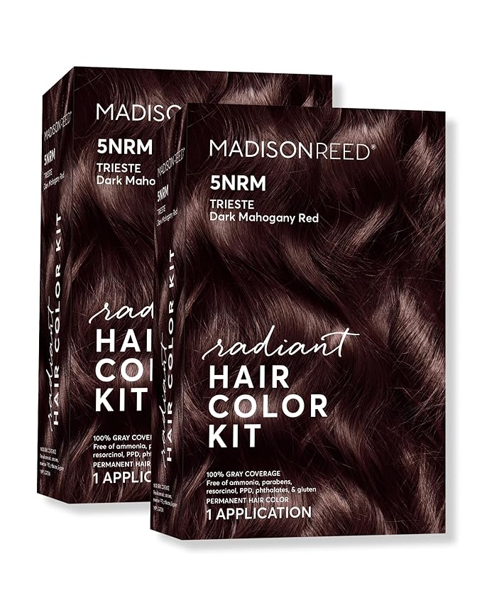 Madison Reed Radiant Hair Color Kit | 5NRM Dark Auburn Red (Trieste Red) for 100% Gray Hair Coverage | Salon Quality Permanent Hair Dye | PPD-Free & Ammonia-Free | (Packaging May Vary) 2 Pack