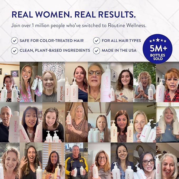 Routine Wellness Anti-Thinning Shampoo for Thinning Hair - Biotin DHT Blocker Women & Men - Color Safe Shampoo for Hair Loss & Healthy Hair - Rose Hips - 14oz