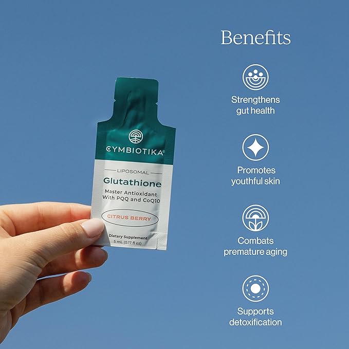 CYMBIOTIKA Liposomal Glutathione Supplement – PQQ, CoQ10 & Antioxidants for Detox, Brain, Energy, Immune Support – Advanced Absorption for Cellular Health & Longevity, Citrus Berry, 2 Month Supply