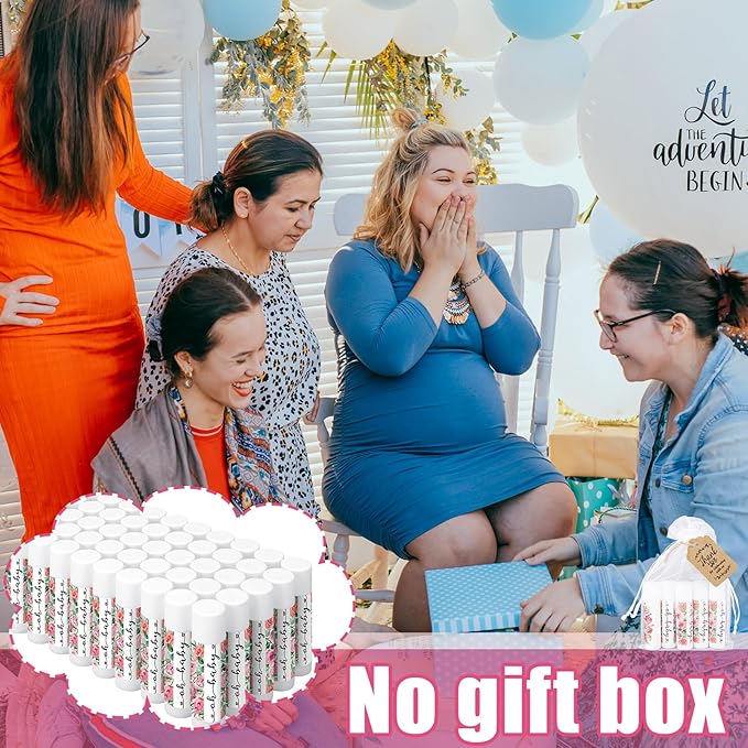 Demissle 50 Pcs Baby Shower Lip Balm Gift Set with 100 Pcs Organza Bags Baby Shower Party Favor for Guest Thank You Tag Rope Baby Shower Party Decoration Gender Reveal Souvenirs(Watercolor Flower)