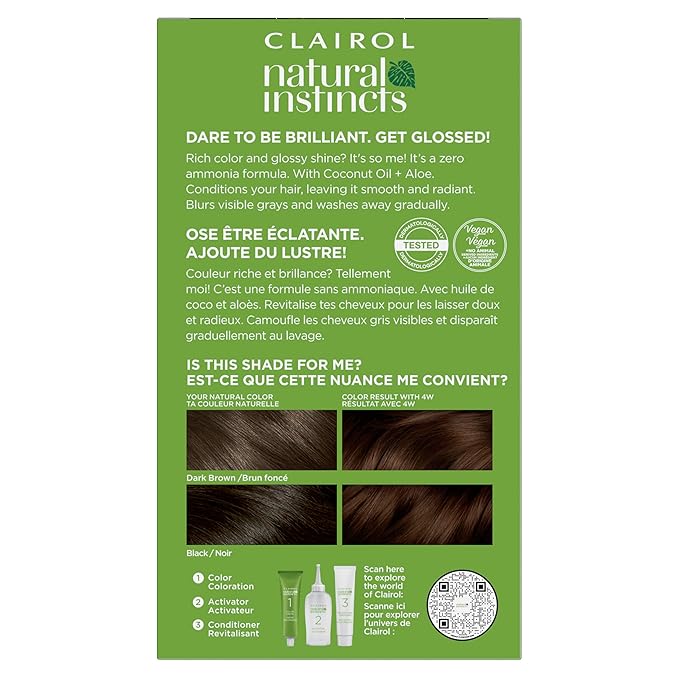 Clairol Natural Instincts Demi-Permanent Hair Dye, 4W Dark Warm Brown Hair Color, Pack of 3