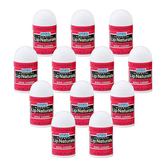 Lip Naturals® | Mini Cherry Lip Balm with Sunscreen (SPF-15) | Made in USA with Beeswax & Coconut Oil | 12-Count Mini Lip Balm Pack with Bing Cherry Flavor (0.10oz/3g Each)