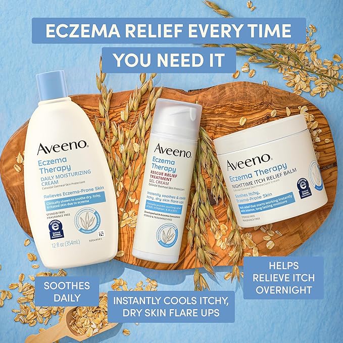 Aveeno Eczema Therapy Daily Moisturizing Body Cream for Sensitive Skin, Soothing Eczema Relief Cream, Colloidal Oatmeal & Ceramide for Dry & Itchy Skin, Steroid- & Fragrance-Free, 12 oz