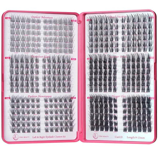 Fluffy Lash Clusters - 360Pcs Natural 0.05D Eyelash Clusters, Left & Right Eyelashes, Urtra Lightweight Cat Eye Clusters for Starter DIY at Home(Eyelashes Only）