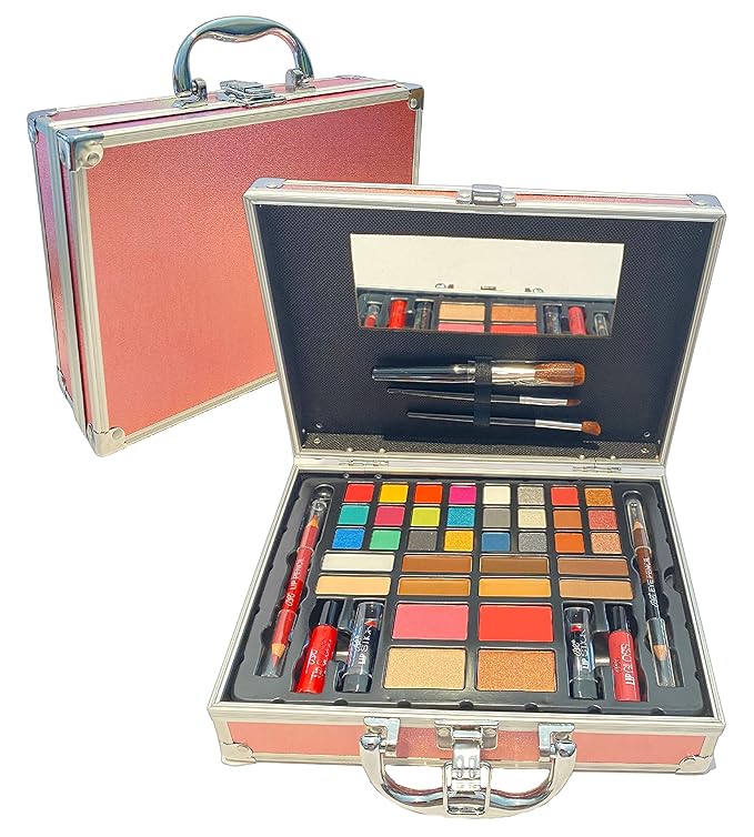 BR Carry All Trunk Professional Makeup Kit - Eyeshadow, Eyeliner, Lip Stick All In One Clear Case (RedCase)