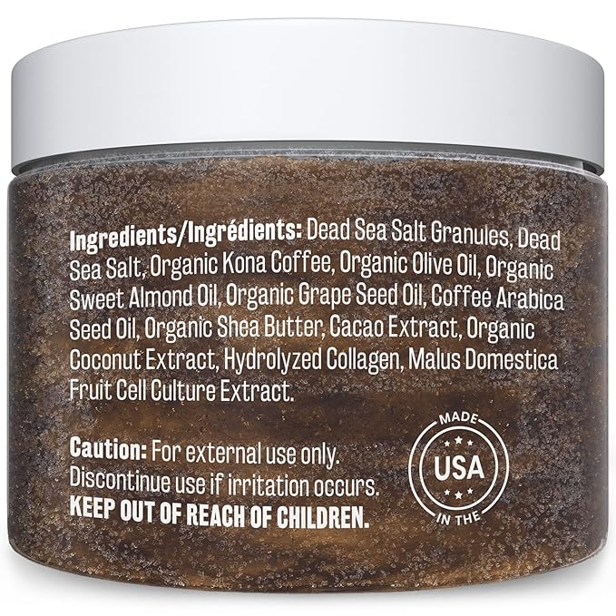 Arabica Coffee Scrub for Hands, Feet, and Body, Exfoliating Scrub with Collagen and Stem Cells, Face Cleanser for Cellulite, Fine Lines, and Stretch Marks, 12oz (1 Pack) by M3 Naturals