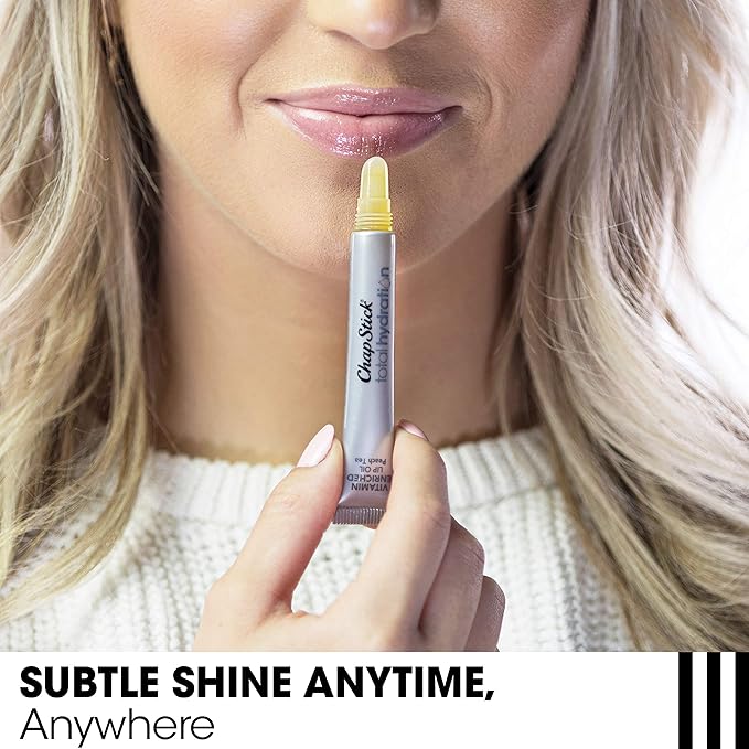 Chapstick Total Hydration Vitamin Enriched Lip Oil, Non Tinted, Vitamin c, vitamin E, Contains Omega 3 6 9, Peach Tea Flavor, 0.23 Fl Oz (Pack of 1)