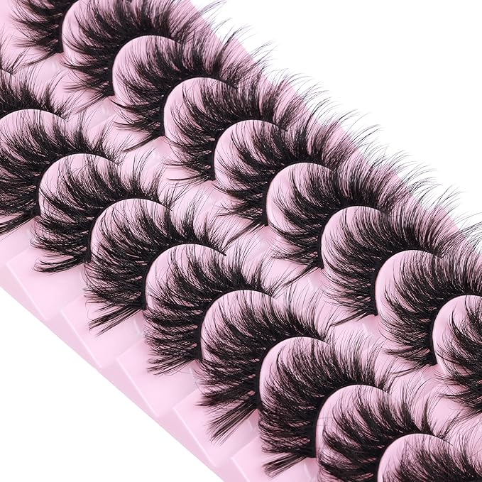 FANXITON False Eyelashes Fluffy Mink Lashes 20 mm Cat Eye Lashes Long 5D Wispy Dramatic 10 Pairs Pack