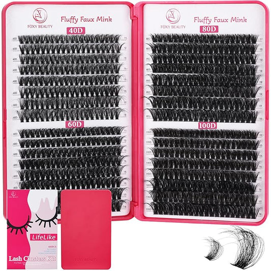 Lash Clusters 640PCS - Natural Fluffy Lash Clusters 40D+60D+80D+100D Fluffy Wispy Lash Clusters D Curl Lash Extension 11-18MM Individual Lash Clusters Cluster Eyelash Extensions for Beginners