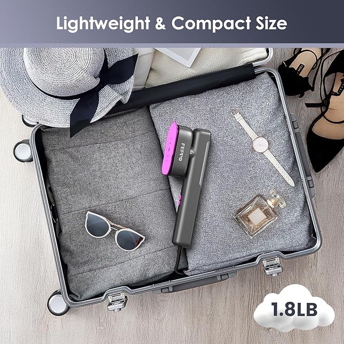 FEPPO Travel Steamer for Clothes, 110-240V Dual Voltage Portable Mini Steamer & Iron 2in1, 1100W Powerful Garment Steamer, Fast Heat Up, Travel Size, HD Display, for Home & Global & Europe Travel