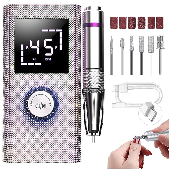 CozyZen Cordless Electric Nail Drill, 45000 RPM Rechargeable Diamond E-File, Portable & Low Noise for Acrylic/Gel Nails, Manicure & Pedicure - Professional & Home Use