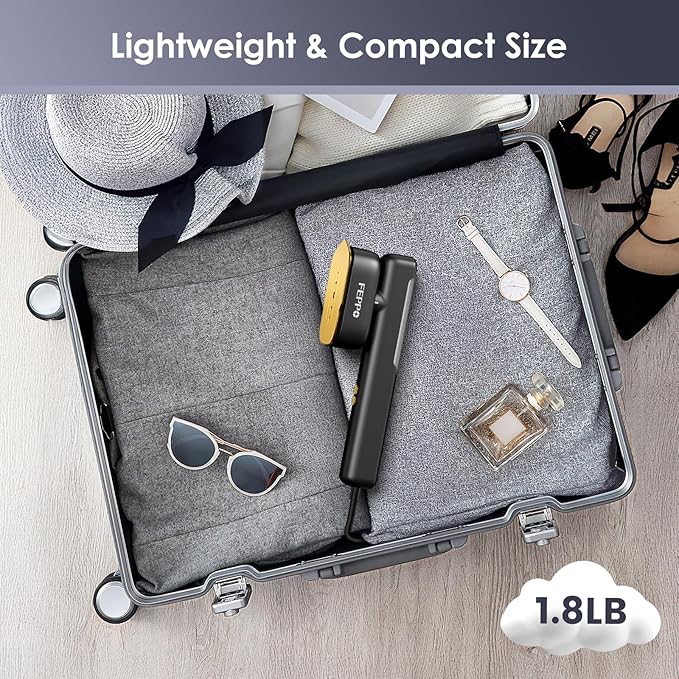 FEPPO Travel Steamer for Clothes, 110-240V Dual Voltage Portable Mini Steamer & Iron 2in1, 1100W Powerful Garment Steamer, Fast Heat Up, Travel Size, HD Display, for Home & Global & Europe Travel