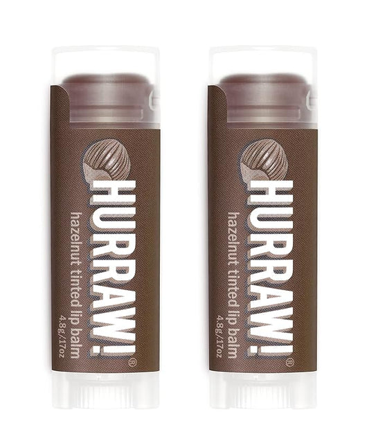 Hurraw! Hazelnut Tinted Lip Balm, 2 Pack: (Sheer Brown Tint) Organic, Certified Vegan, Cruelty and Gluten Free. Non-GMO, 100% Natural Ingredients. Bee, Shea, Soy and Palm Free. Made in USA