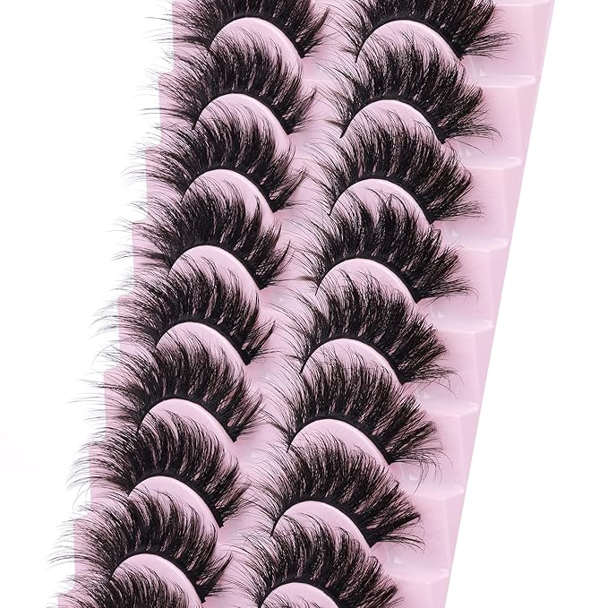 FANXITON False Eyelashes Fluffy Mink Lashes 20 mm Cat Eye Lashes Long 5D Wispy Dramatic 10 Pairs Pack