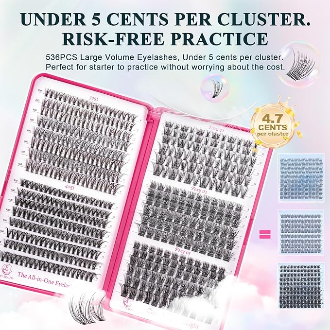Foxy Beauty Wispy Lash Clusters - 536Pcs Natural 8-16MM EyeLash Clusters 30D 40D & Foxy Lashes For Natural Look D Curl Lash Clusters For DIY Lashes At Home