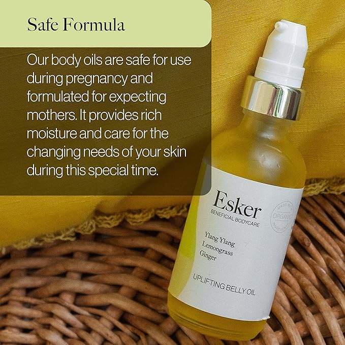 ESKER Natural Uplifting Belly Oil | (2.0oz) | Plant-Based Formulated with Antioxidants Promoting Deep Hydration and Cell Regeneration | Skin Stays Nourished and Resilient During Pregnancy