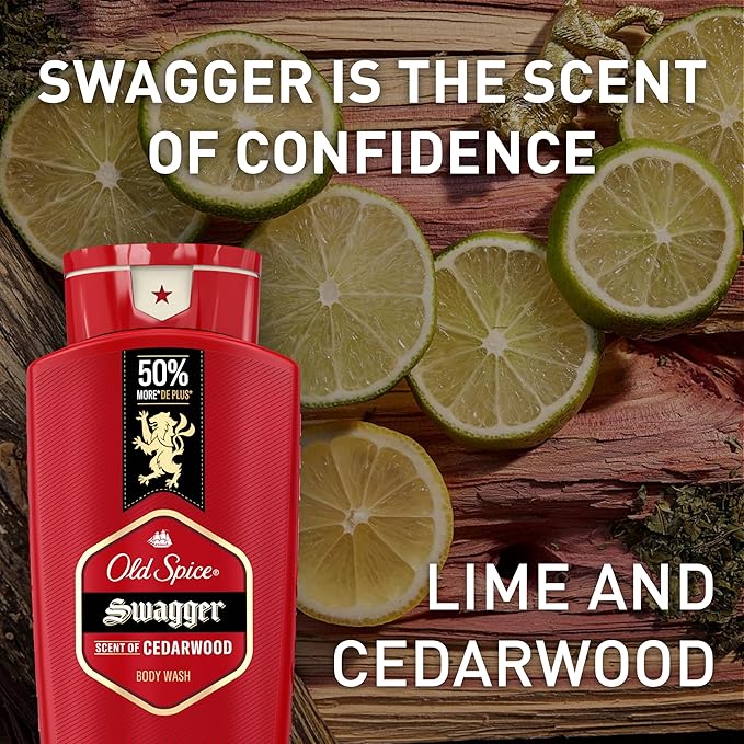 Old Spice Body Wash for Men, 24/7 Shower Fresh with Lasting Scent, Red Collection, Swagger with Cedarwood Scent, 24 fl oz (Pack of 2)