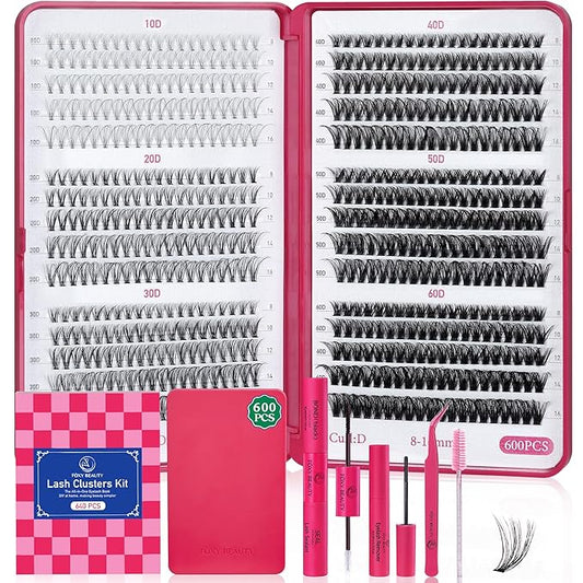 Lash Clusters 600PCS Lashes - Wispy Lash Clusters 10D 20D 30D+40D50D60D Individual Lashes Clusters D Curl Lash Extension 8-16MM Eyelash Clusters with Lash Bond and Seal