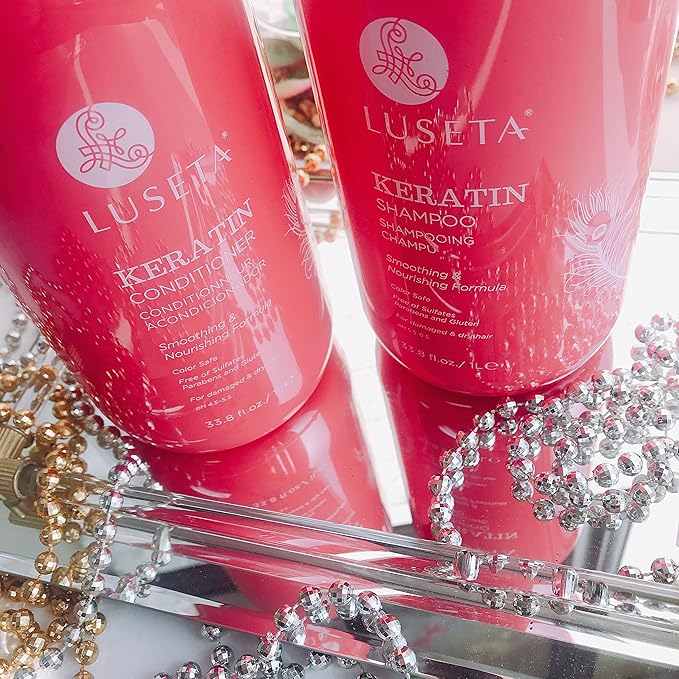 Luseta Keratin Smooth Shampoo and Conditioner Set Moisturizing and Hydrating for Damaged and Dry Hair Prevent Further Breakage Free of Sulfate and phosphate